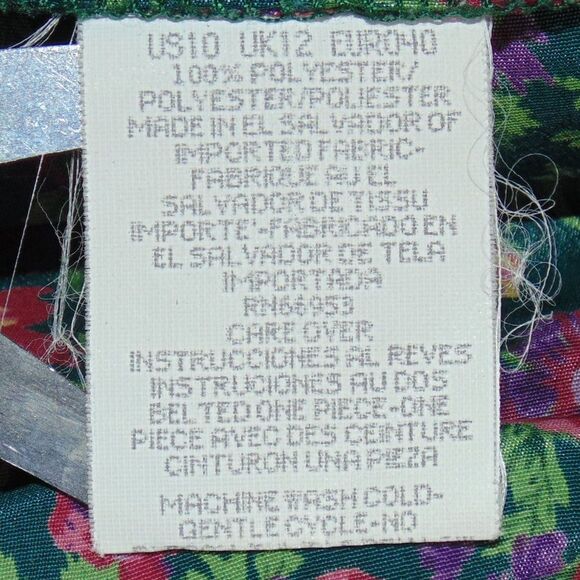 LESLIE FAY Dress, 10, Green Floral, Belt, Short Sleeves, Career, Poly, VINTAGE - Picture 15 of 16